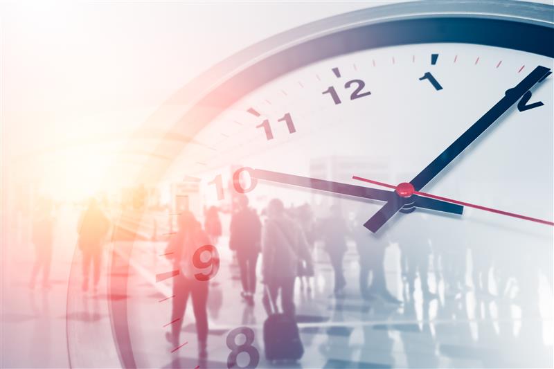 Clock image with people on an airport background